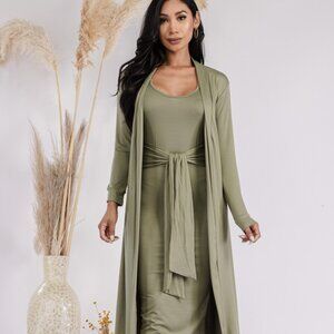 Plus Pistachio Luxe Soft Cardigan & Dress Set